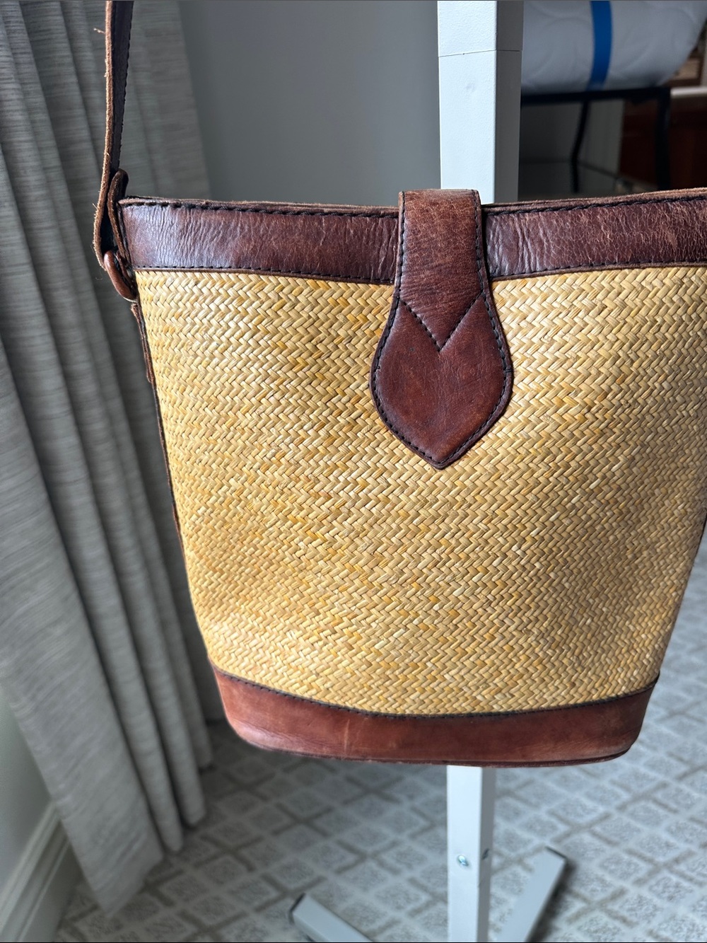 Elliott Lucca Woven Straw and Brown Leather Shoulder Bag - Brown/Beige - Picture 3 of 9